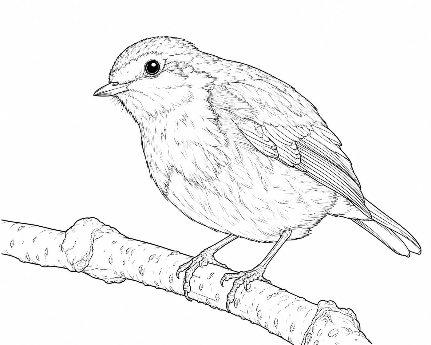 Finished line-art coloring page of a European robin
