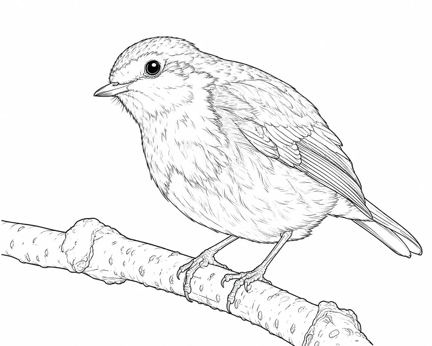 Finished line-art coloring page of a European robin